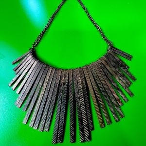 “Bib” Necklace vintage copper color metal fringe statement rare find